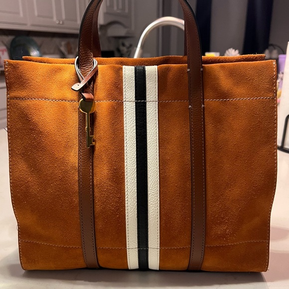 Fossil Carmen Tote Suede Tote Bag with Stripes - Picture 8 of 8